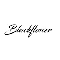 a black flower logo on a white background